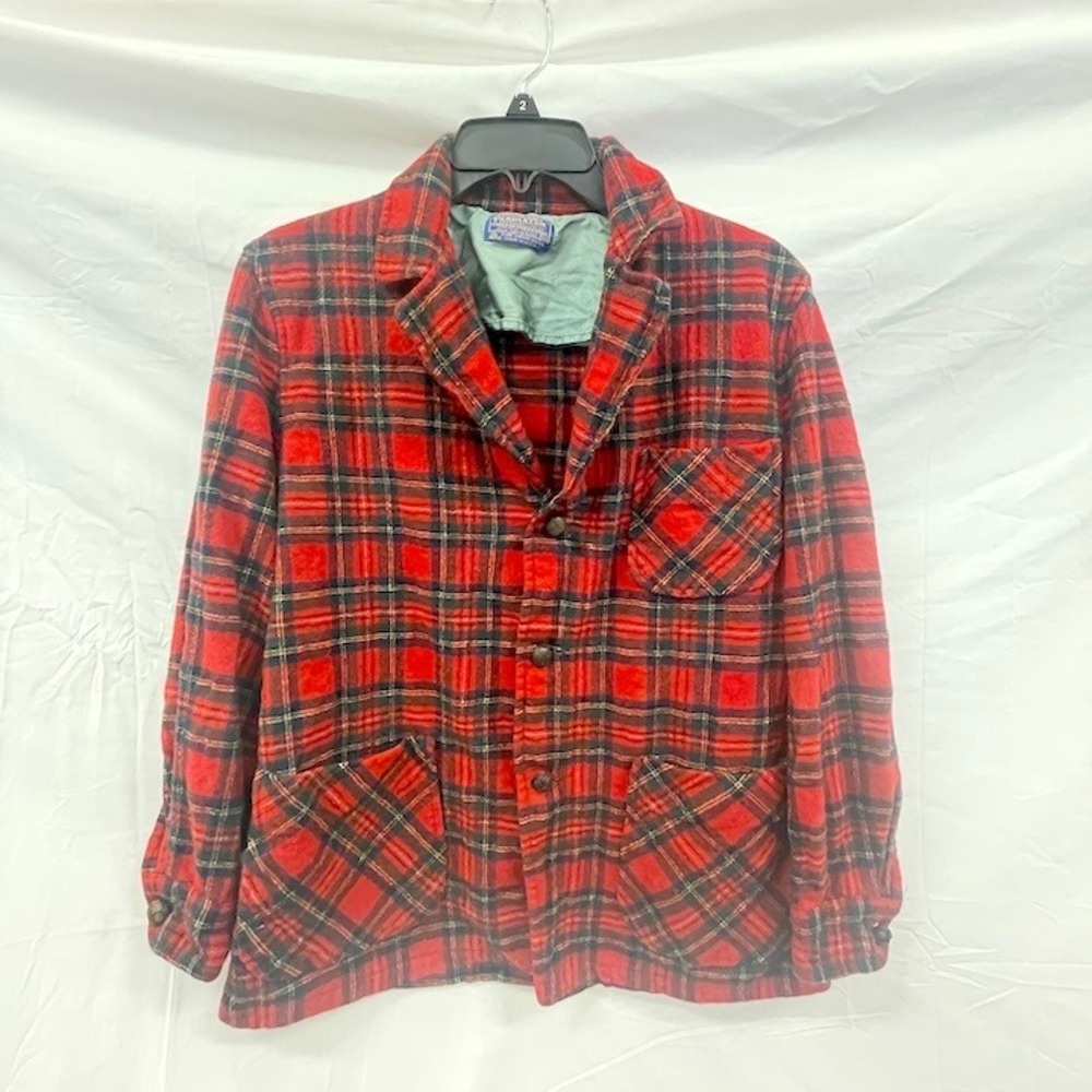 Vintage Pendleton Red Tartan Plaid Wool Topster Shirt Jacket Men M
